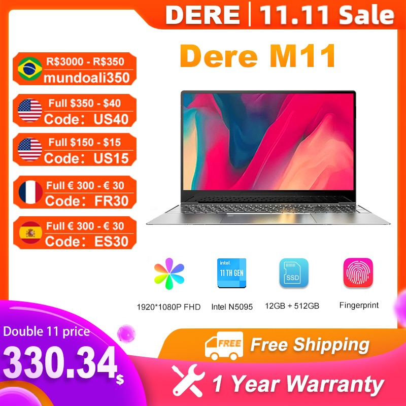Dere-Laptop-MBook-M11-15-6-12GB-RAM-512GB-SSD-Intel-Celeron-N5095-with-Fingerprint-Unlock