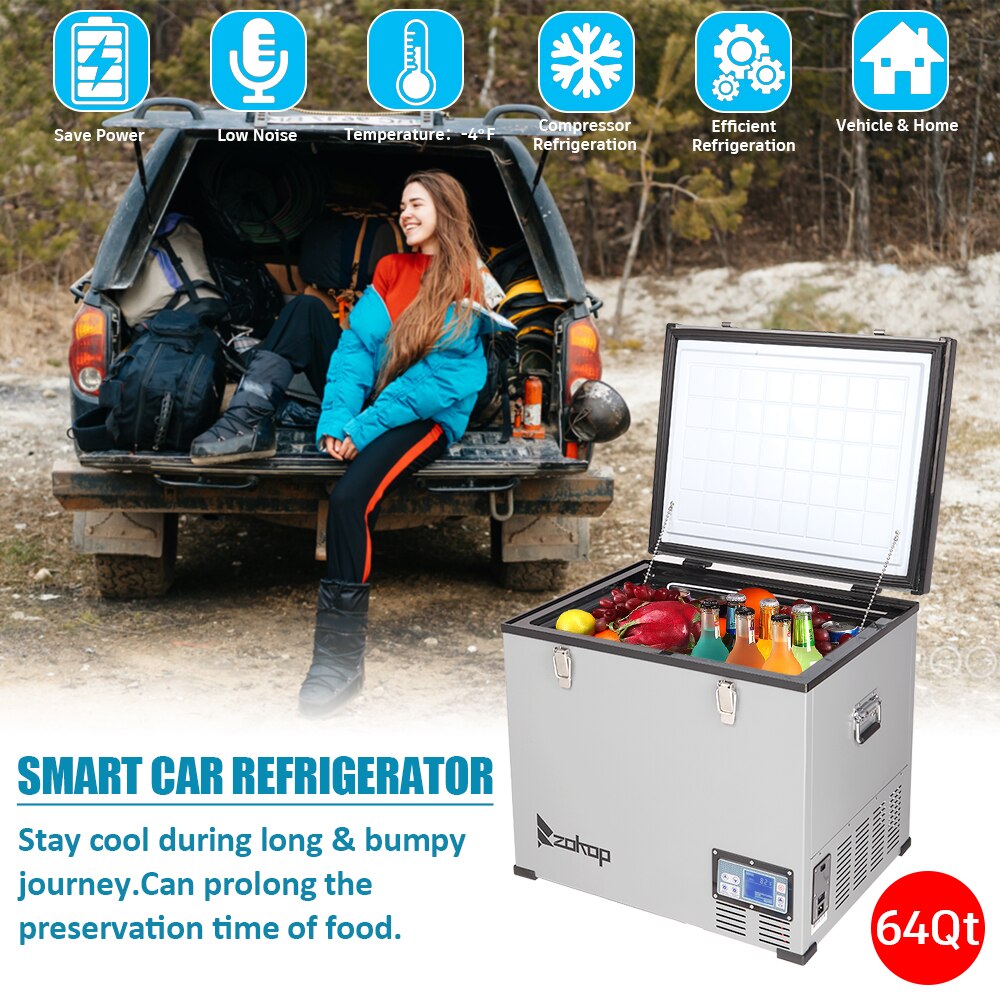 60L-Car-Refrigerator-Portable-Travel-Vehicle-Stainless-Steel-Fridge-Freezer-For-12V-24V-100-120V-Car-3