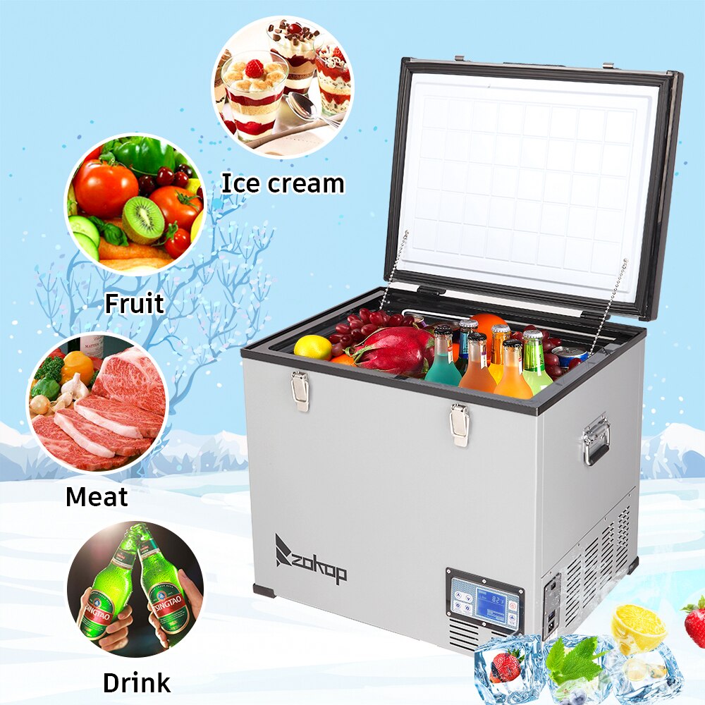60L-Car-Refrigerator-Portable-Travel-Vehicle-Stainless-Steel-Fridge-Freezer-For-12V-24V-100-120V-Car-4